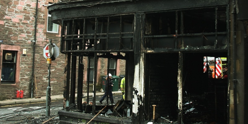 DOUGIE NICOLSON, COURIER, 07/06/11, NEWS.

DATE - Tuesday 7th June 2011.

LOCATION - Crieff.

EVENT - Aftermath of fire.

INFO - The building destroyed by the fire.

STORY BY - Perth office.