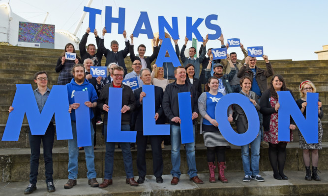 Independence supporters including Blair Jenkins and the Proclaimers celebrate getting a million signatures to the Yes Declaration.