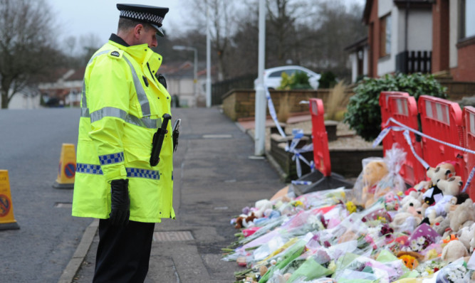 Tributes to Mikaeel left outside the house in Kirkcaldy near where his body was found in January.