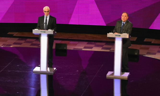 Alistair Darling and Alex Salmond during Monday evening's debate.