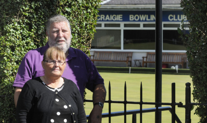 Kathleen Wright and husband John outside Craigie Bowling Club.