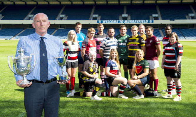 Scottish Rugby president Ian Rankin with players from the top mens and womens sides on the eve of the new season.