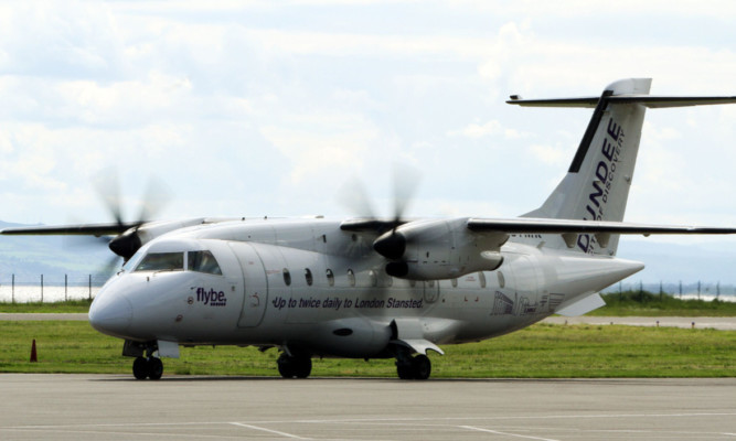 A Flybe Stanstead flight at Dundee Airport.