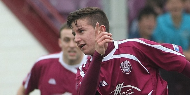 Football, Arbroath v Elgin City.     Josh Falkingham (Arbroath - centre pic) scores his goal