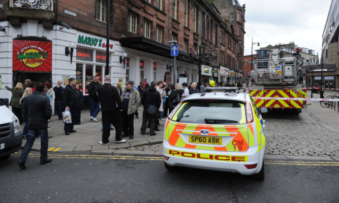 The scene outside after the job centre was evacuated.