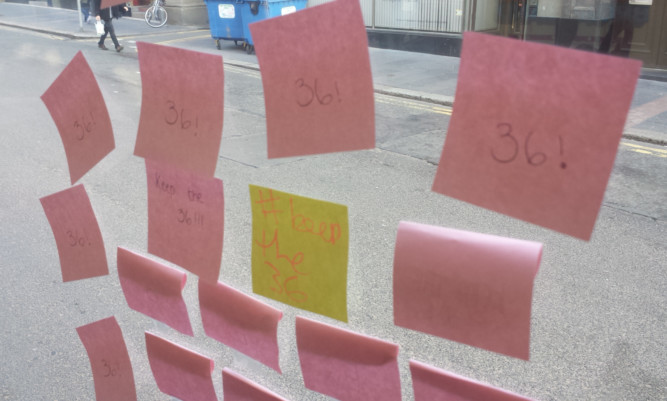 Passengers on the 36 service on Wednesday morning found these post-it notes demanding the service is saved.