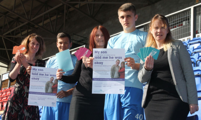 From left: Marliese Richmond, mental health planning and policy officer, Perth and Kinross Council; Paul Esslemont, St Johnstone FC; Jen Stewart, development manager, Rape And Sexual Abuse Centre, Perth and Kinross; Brad Sinclair, St Johnstone FC; Jennifer McOmish, Safer Communities officer, Perth and Kinross Council.