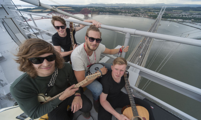 Bwani Junction perform at the top of the Forth Road Bridge.