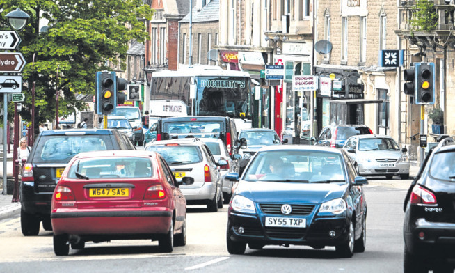 Traffic congestion in Crieff High Street.