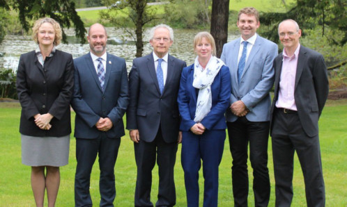 From left: Professor Leigh Robinson, Jon Doig, Henry McLeish, Shona Robison MSP, Brian Whittle and Stephen Morrow.