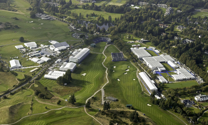 The media centre and the main corporate hospitality facilities on the left, with the main tented village area to the right.