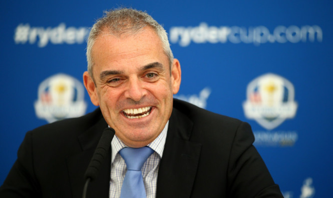 Paul McGinley talks to the media at Celtic Manor.