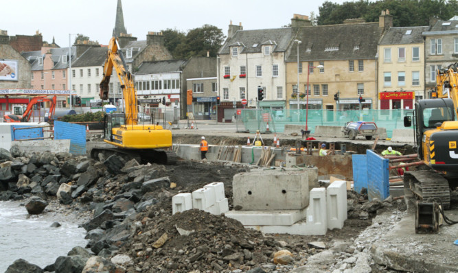 Building for the future: work progresses on the sea wall at Kirkcaldy Esplanade.