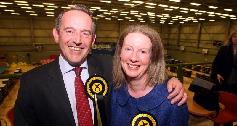 Gordon Robbie Courier 
Election count at DISC Dundee   Stewart Hosie Dundee east with wife Shona Robinson