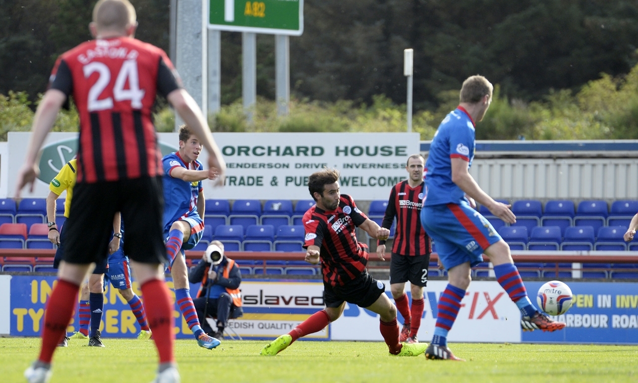 20/09/14
ICT v ST JOHNSTONE (2-1) 
CALEDONIAN STADIUM - INVERNESS
ICT's Ryan Christie (second from left) strikes the ball to put his side 1-0 up