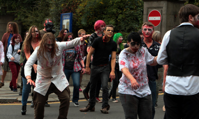 Some of the zombies wandering down Perth Road.