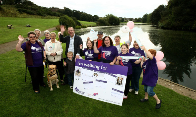 Some of the participants at the Alzheimer Scotland Memory Walk at Keptie Pond.