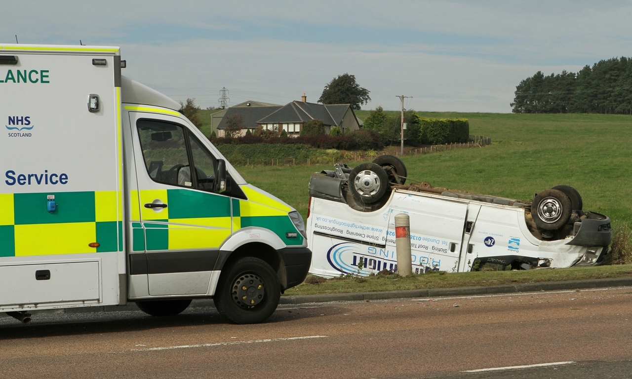 COURIER, DOUGIE NICOLSON, 22/09/14, NEWS.
Pic shows the scene of the crash on the northbound A90 near Petterden today, Monday 22nd September 2014.