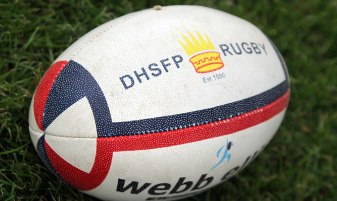 Kris Miller, Courier, 28/08/12. DHSFP (Dundee High School Former Pupils) Rugby Club squad pictures 2012/2013 season. Pic shows Rugby ball with club logo.