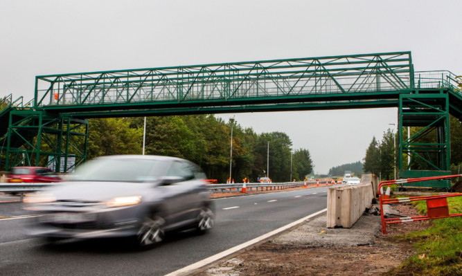 The temporary footbridge serving the railway station at Gleneagles.