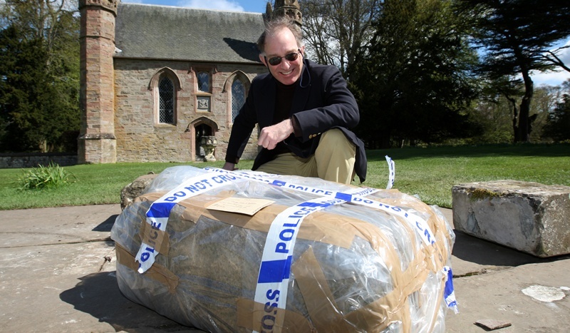 Moots Hill Chapel, Scone Palace Grounds, Isla Road, Perth. Pictured, Lord Stormont inspects the current Stone of Destiny and the fake (other fake) that was left behind.