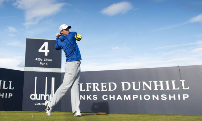 Ryder Cup hero Rory McIlroy practises at the fourth hole at  Kingsbarns on Tuesday.