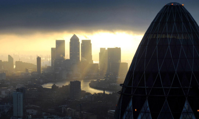 The sun shines on the City: UK financial services firms enjoyed strong growth in the last quarter.The sun shines on the City: UK financial services firms enjoyed strong growth in the last quarter.