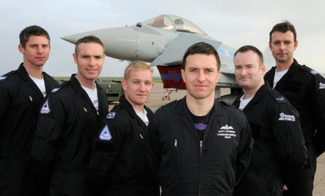 Typhoon display team members Squadron Leader Loughran, Chief Tech Burns, Sergeant Grimshaw-Else, Corporal Shaw, Corporal Jones and SAC (T) Jones.