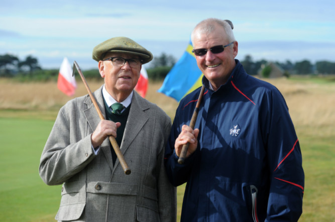 After the excitement of the Alfred Dunhill Links, golfing of a little more sedate measure got underway in Angus. Players dusted down their classic clubs for the World Hickory Open at Carnoustie. From left; World Hickory Open founder and director, Lionel Freedman and Sandy Lyle MBE.