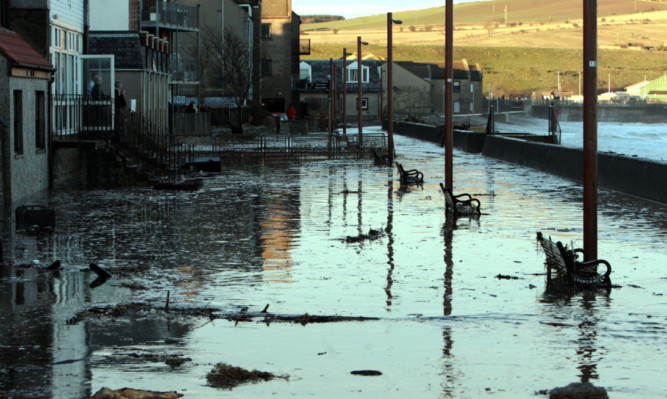 Coastal flooding at Stonehaven at the weekend.
