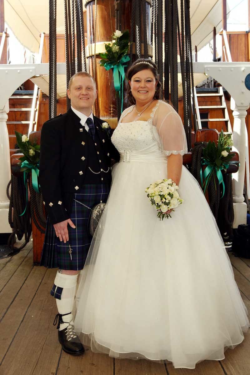 John Stevenson, Courier,15/05/10.Dundee.RRS Discovery Wedding Competition Winners.Pic shows Chloe Mac Farlane and Graeme Jones after thier wedding.