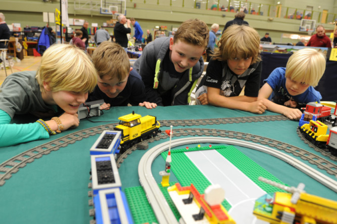 Hundreds of enthusiasts gathered in Dundee for citys model railway clubs annual convention. Hobbyists from around the country came to the DISC for the annual event. Taking a close look at the Lego railway display are (from left) Onno Sharp, Reon McSherry, Ciaran McSherry, Korbin Sharp and Aidan Sharp.