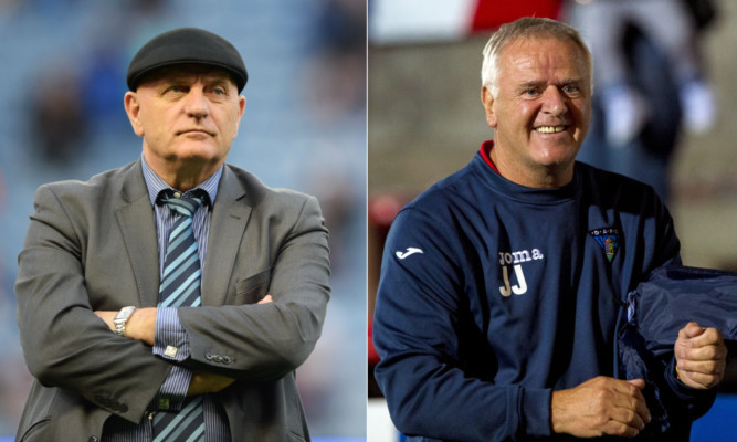 Forfar manager Dick Campbell (left) faces off against fellow rival Jim Jefferies.