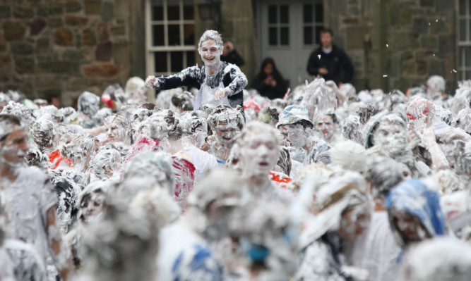 The annual foam fight is a traditional part of Raisin Monday celebrations.
