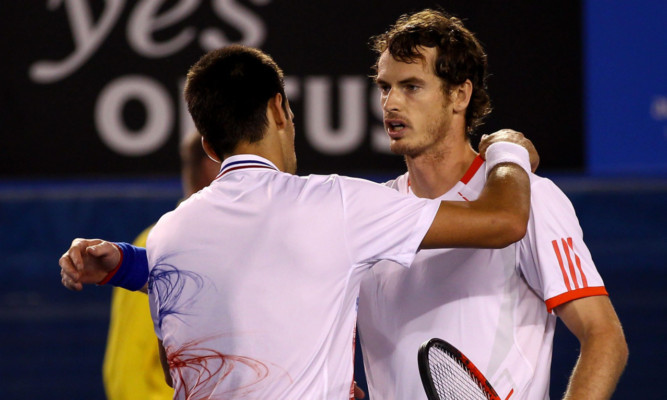 Andy Murray is consoled by semi-final conqueror Novak Djokovic last year.