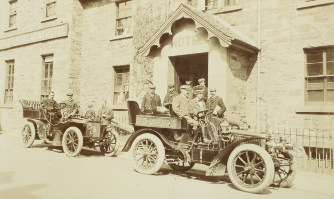 Rare images of the Scottish Trials of 1905, including the photograph of cars outside a hotel in Aberfeldy.