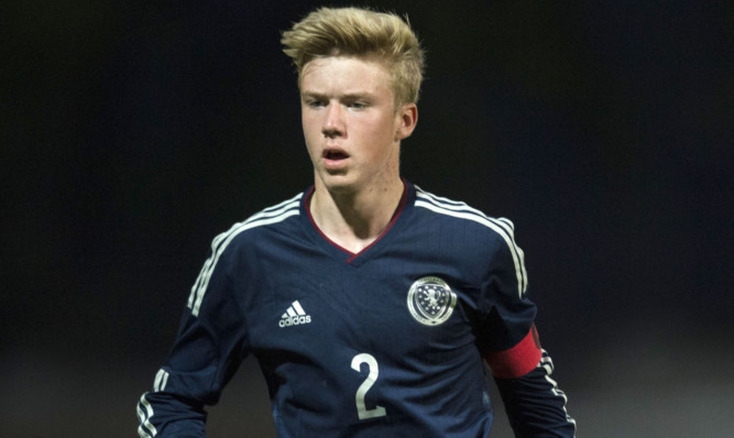 Kieran Freeman in action for Scotland's under-15s.