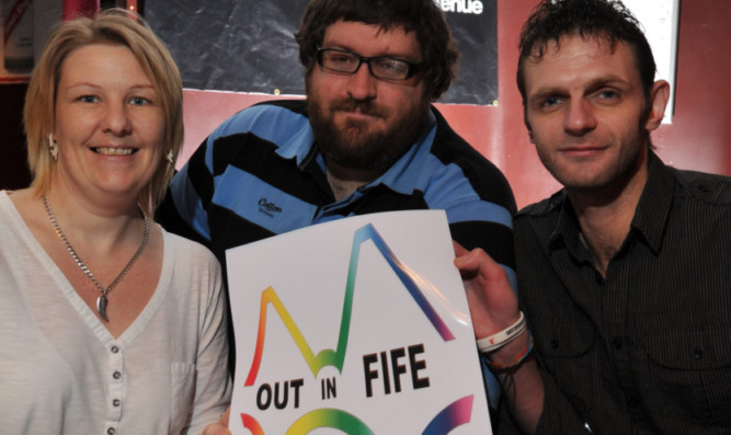 From left: Out in Fife member Lana Greenhorn, Jam Jar owner and DJ Stephen Manson and Out in Fife chairman Dave Jackson.