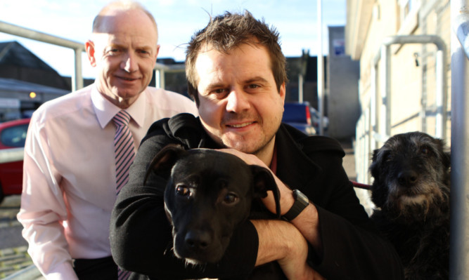 Brian Gilmour and Craig Melville with Bow Bow and Susie.