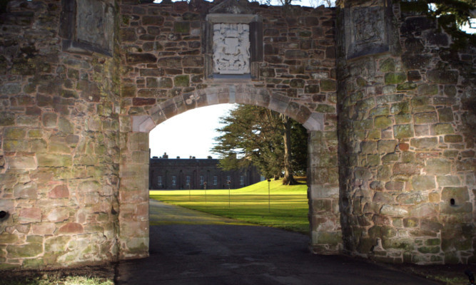 Kris Miller, Courier, 23/11/12. Picture today at Scone Palace where the archway which was destroyed in September 2010 was officially unveiled by Lady Mansfield. Pic shows the repaired arch.