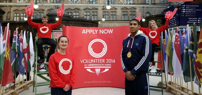 Olympic gold medalist Anthony Joshua and Olympic badminton player Susan Egelstaff launch the volunteer recruitment drive.