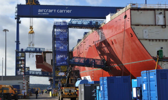 The aircraft carrier HMS Queen Elizabeth under construction at Rosyth.