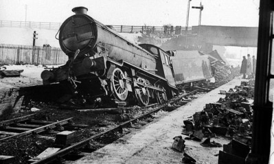 The derailment between Strathmiglo and Gateside in 1949.