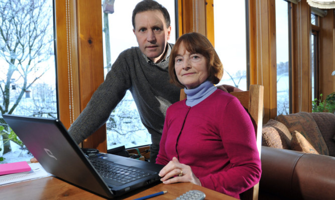 At their Kilry home are Roger and Pippa Clegg, who have been left without landline telephone or broadband connection since before Christmas.