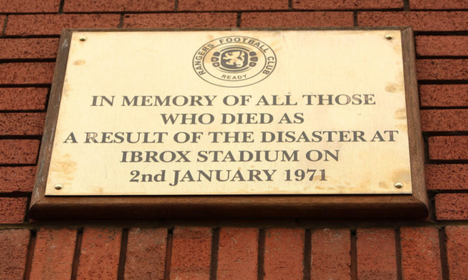 The memorial plaque remembering the victims of the 1971 Ibrox disaster.
