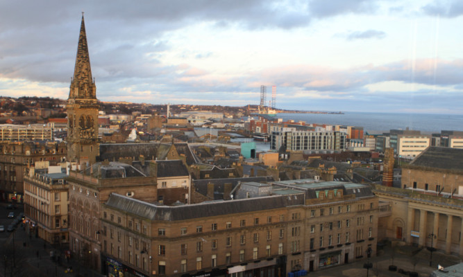 Kris Miller, Courier, 22/02/12. Picture today shows view over City Square and view towards Broughty Ferry from City House (Overgate centre).