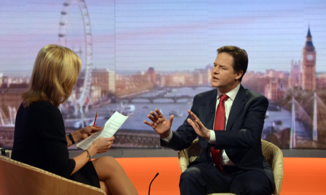 BBC presenter Sophie Raworth and Deputy Prime Minister Nick Clegg on the Andrew Marr Show on Sunday.