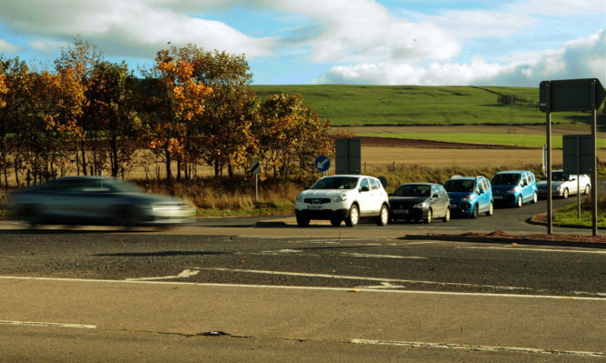Traffic waiting to cross at the notorious A90/A937 junction at Laurencekirk.