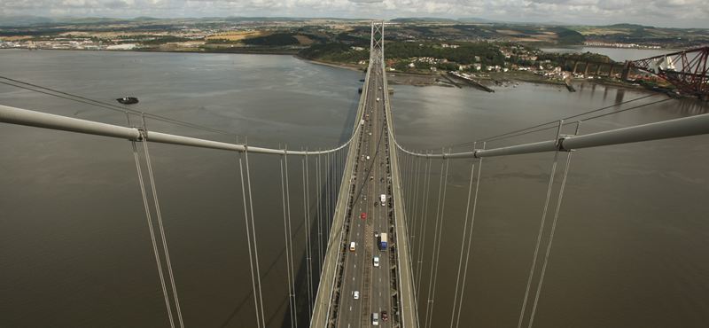 The Forth Road Bridge 45th anniversary.     The view from the south tower, looking towards Fife.