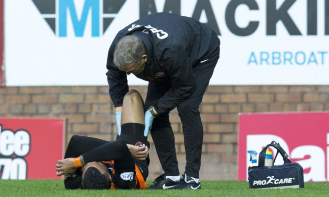 Mario Bilate was injured during the 3-0 win over St Mirren.